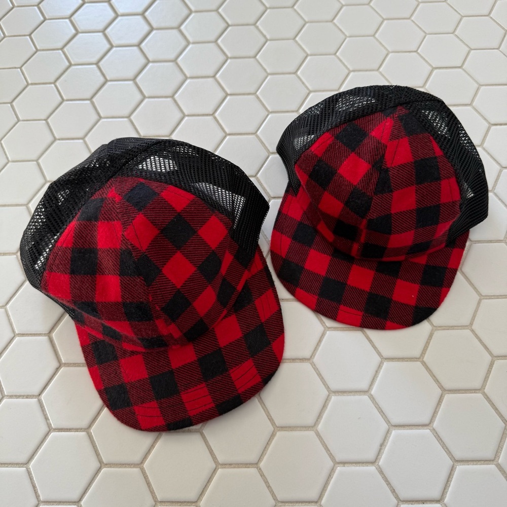 George hats Red and Black Plaid parent/kids hat bundle